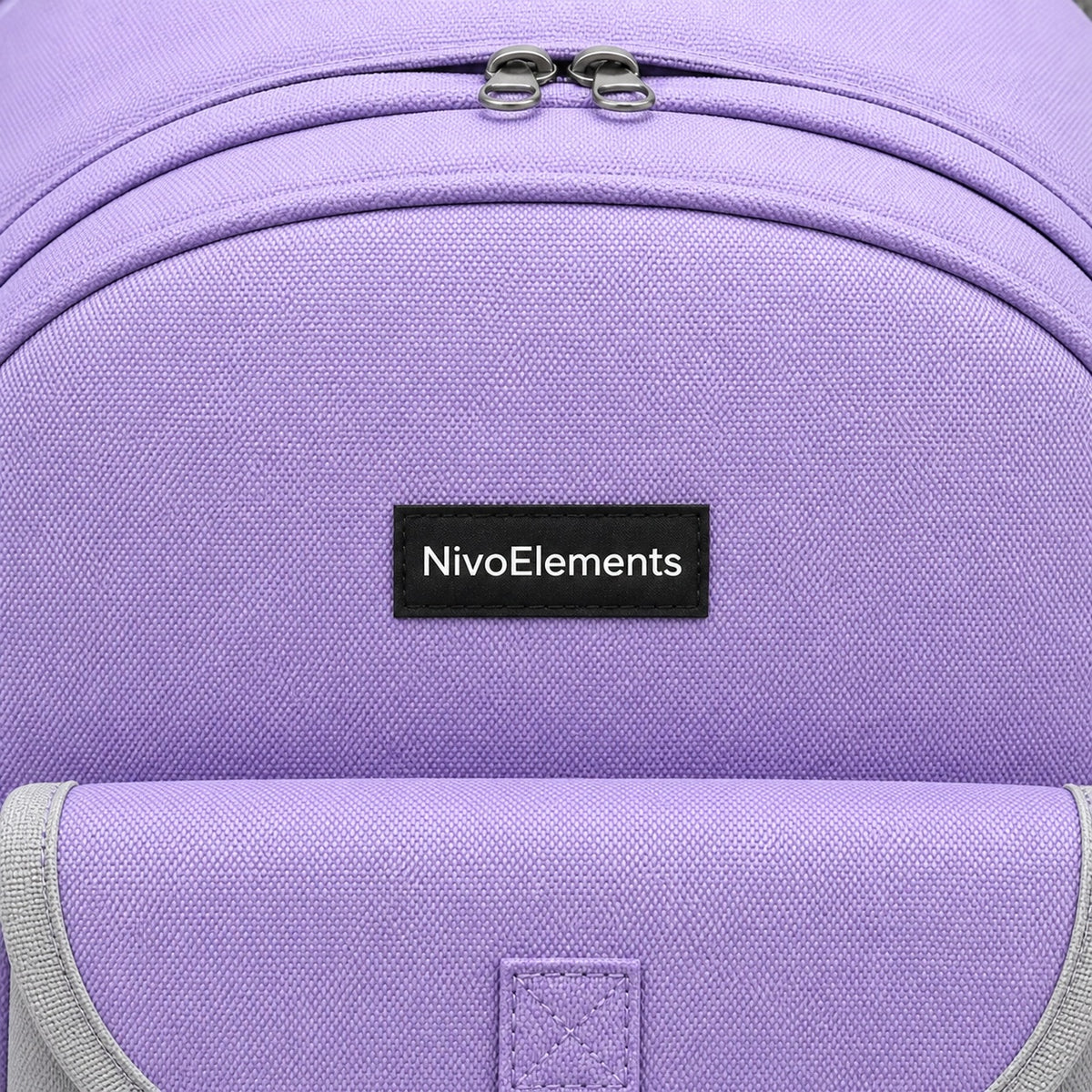 Lavender & Gray Flap-Pocket Preschool Backpack - 04-detail-logo