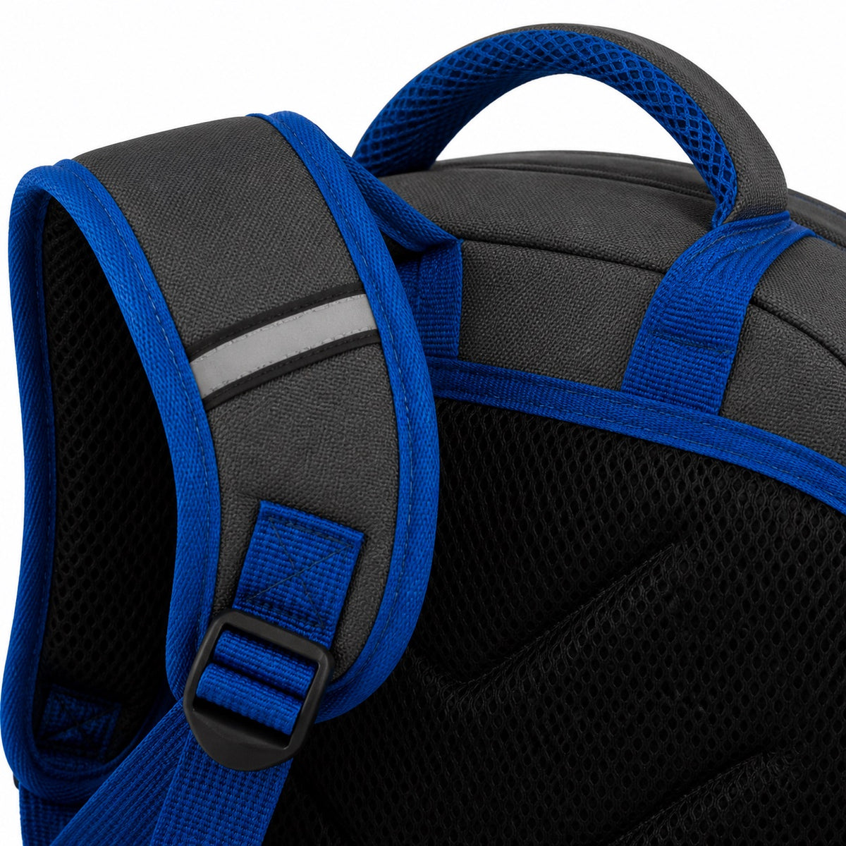 Charcoal & Electric Blue Multi-Compartment School Backpack - 05-detail-strap