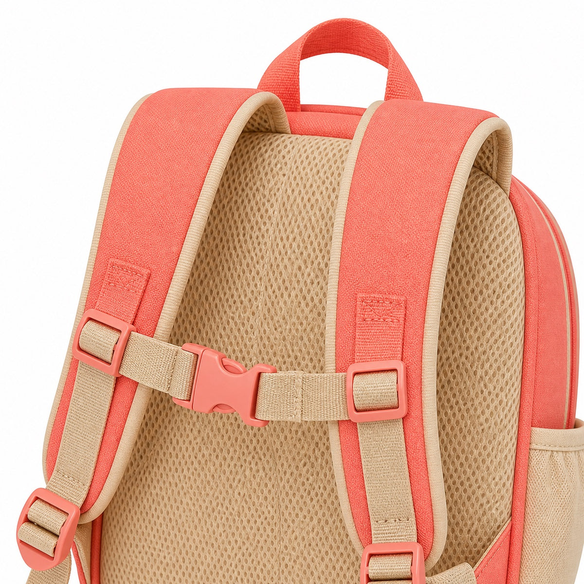 Coral & Oatmeal Organizer Preschool Backpack - 05-detail-strap