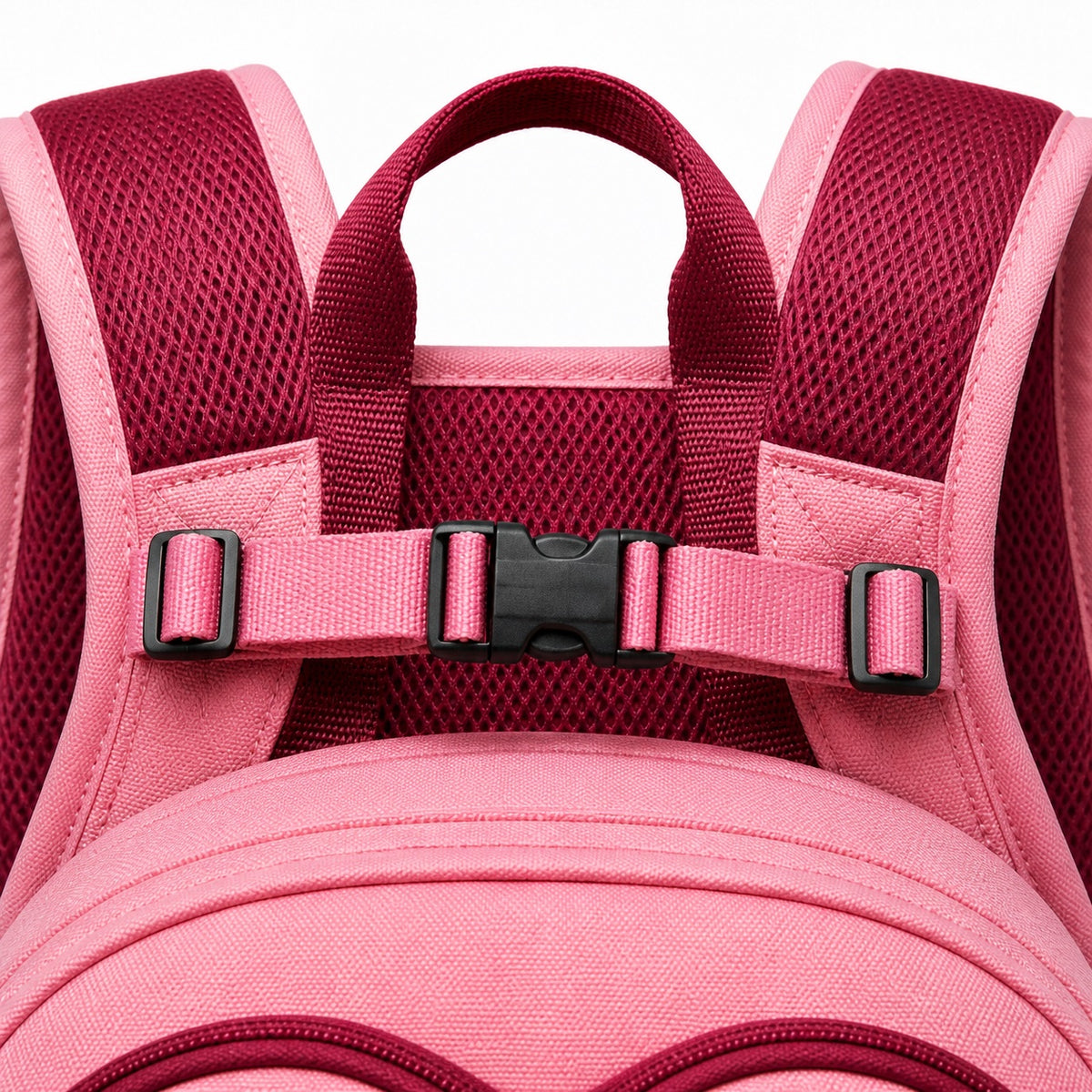 Rose & Burgundy Heart-Seam Preschool Backpack - 05-detail-strap