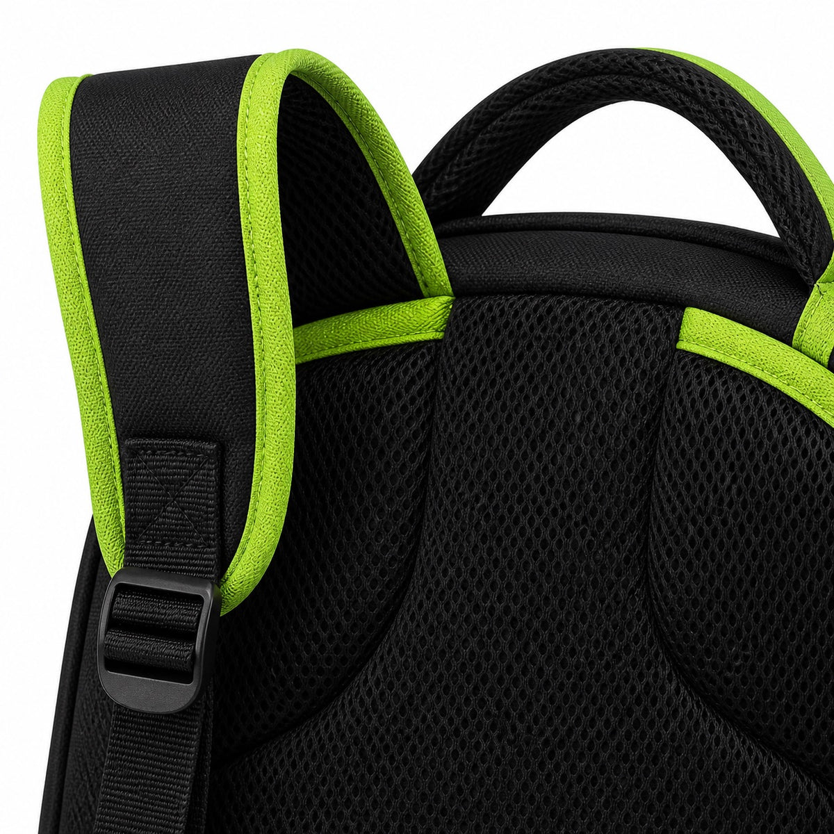 Black & Lime Vertical-Zip School Backpack - 05-detail-strap